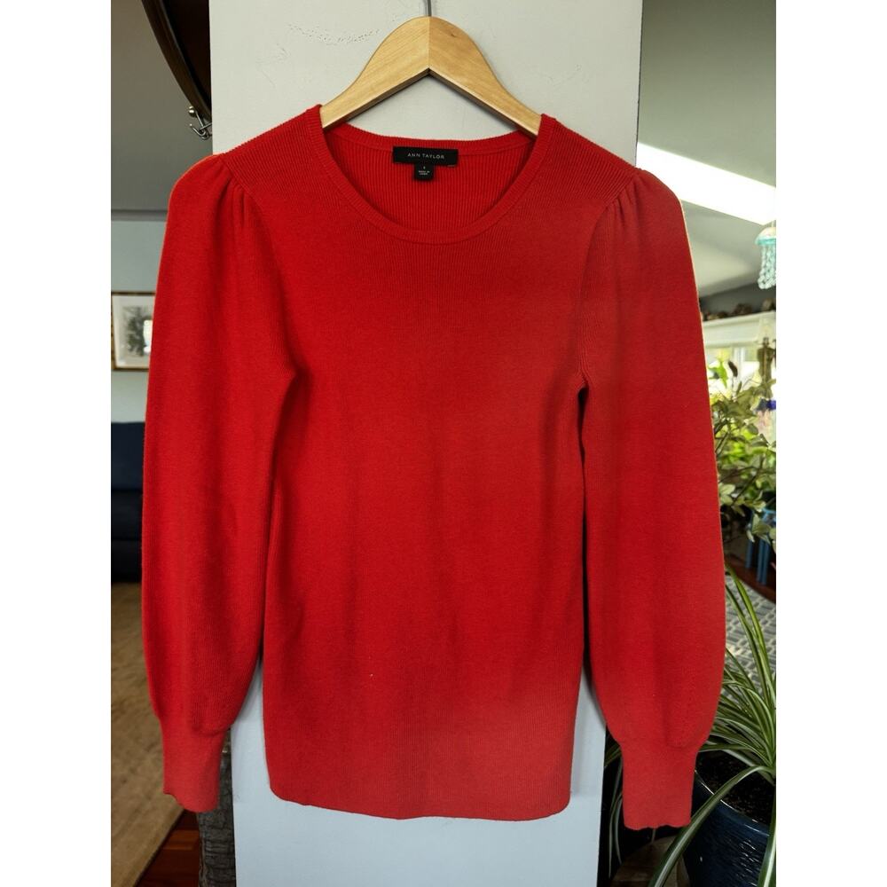 Ann Taylor Orange Knit Sweater womens Small Cotton Blend Fall Classic Chic Minim